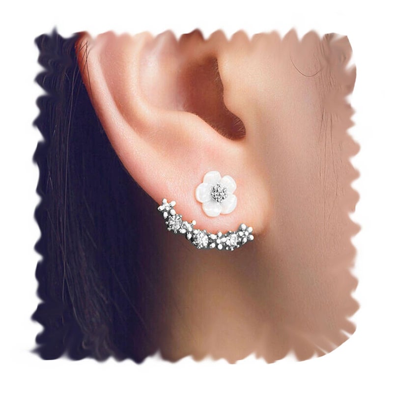 XINSHUN Women Fashion Accessories Crystal Stud Earrings Boucle d'oreille Femme Flower Earrings Jewelry(silver)
